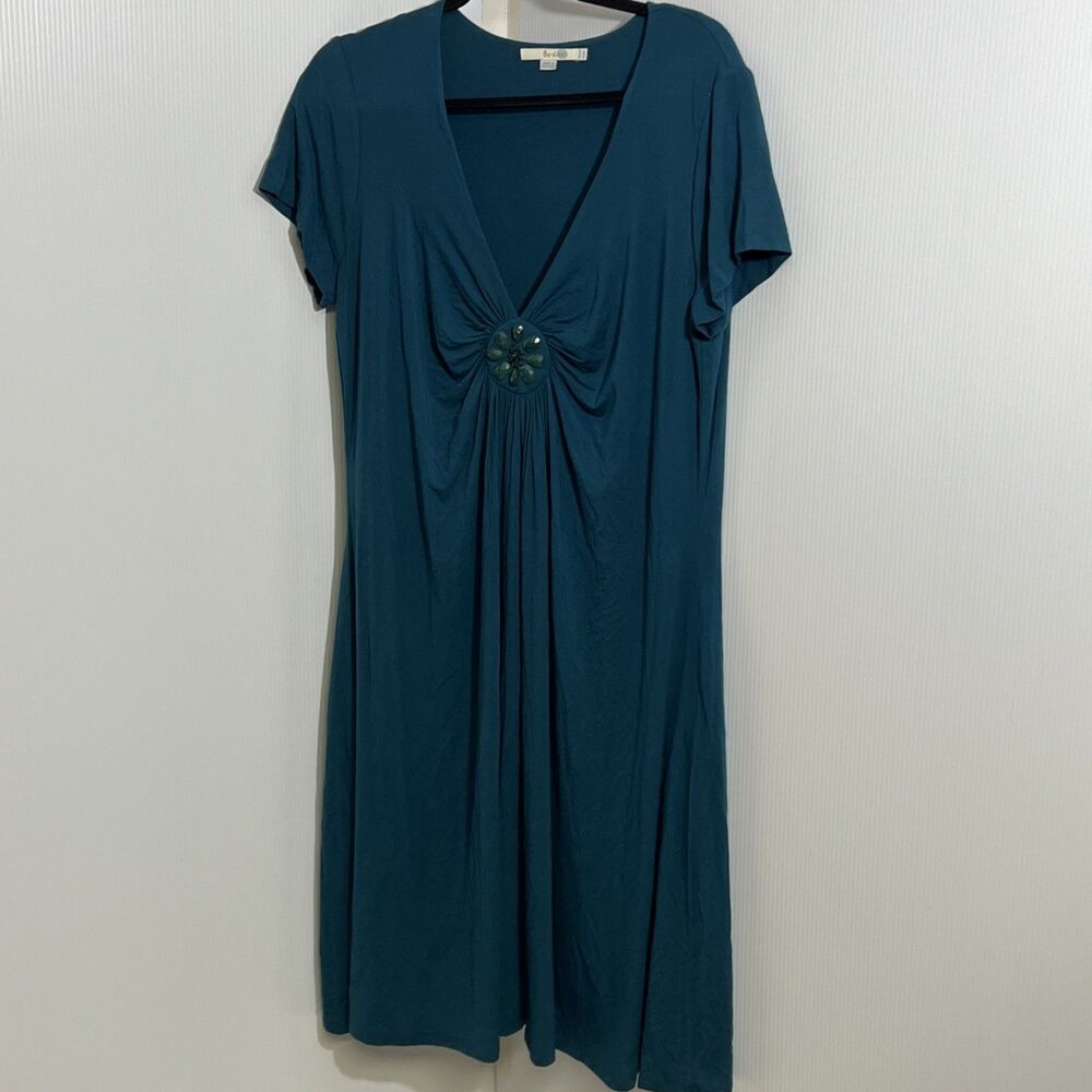 Boden Jersey Dress V Neck Flutter Sleeve Size Long 18 L Jeweled Gathered Stretch